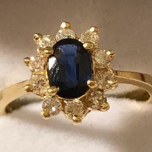 Genuine Ultra Deep Blue Sapphire & Diamond Ring